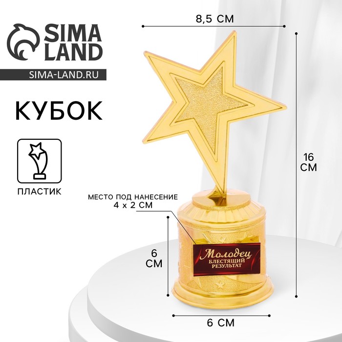 

Кубок наградная фигура: звезда литая «Молодец» золото, пластик, 16 х 6 см.