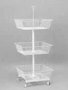 Стойка-накопитель разборный на колесах, 3 корзины, 50×50×128 см, белая - Фото 2
