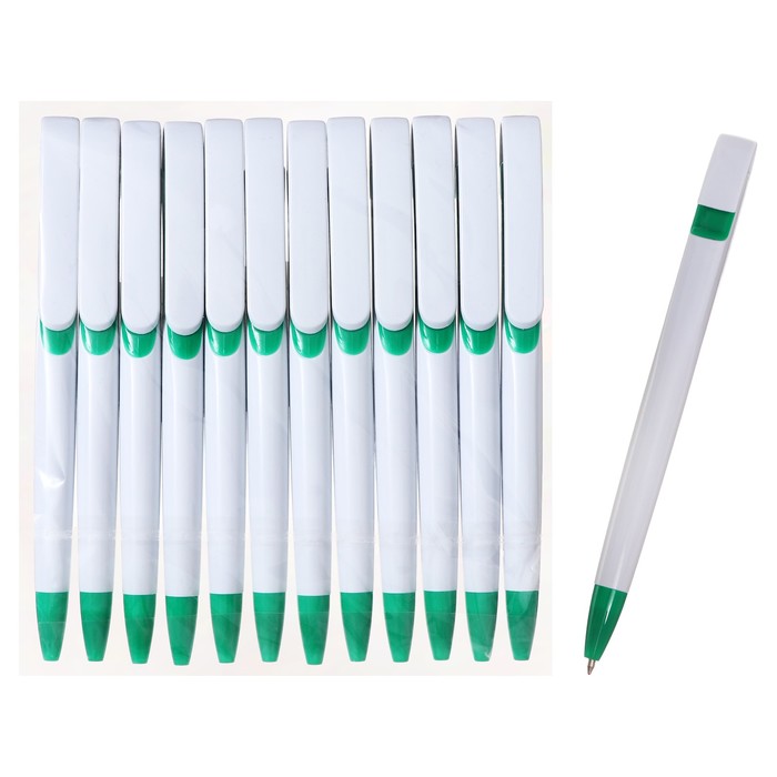 Ручка шариковая автоматическая Calligrata, 1,0мм, клип 1 х 5см, под ЛОГО, корпус белый с зеленым, стержень синий