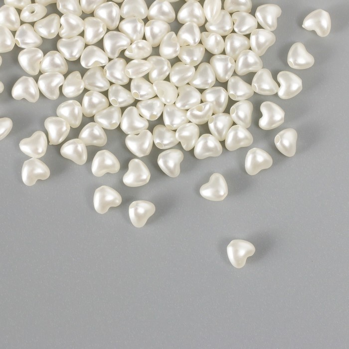 Бусины для творчества пластик "Жемчужные сердечки" набор 200 шт белый 0,6х0,6х0,3 см