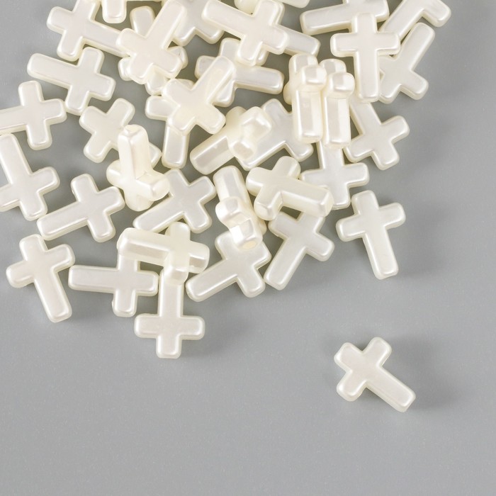 Бусины для творчества пластик "Жемчужные крестики" набор 50 шт белый 1,6х1,2х0,5 см