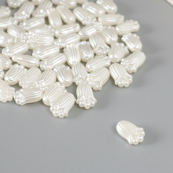 Бусины для творчества пластик "Жемчужный ландыш" набор 60 шт белый 0,8х1,2х0,5 см