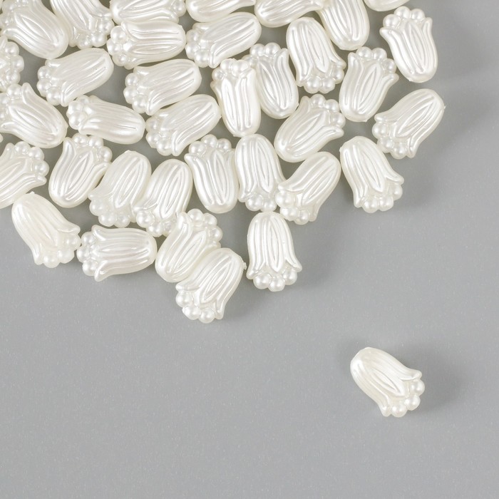 Бусины для творчества пластик "Жемчужный ландыш" набор 60 шт белый 0,8х1,2х0,5 см