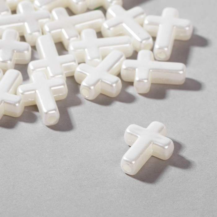 Бусины пластиковые «Крест», набор 50 шт.,1,2×1,6×0,5 см, цвет белый - Фото 1