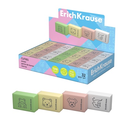 Ластик ErichKrause Cutie, 32×21×11 мм, мягкий, микс