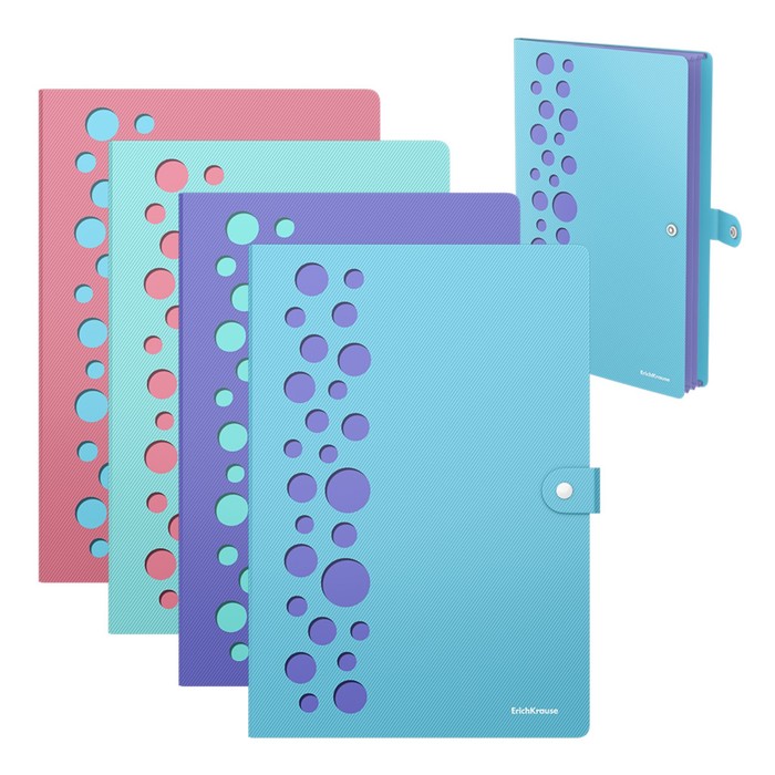 Папка-картотека на кнопке А4, ErichKrause "Diagonal Pastel", с 4 отделениями, пластиковая, микс - Фото 1