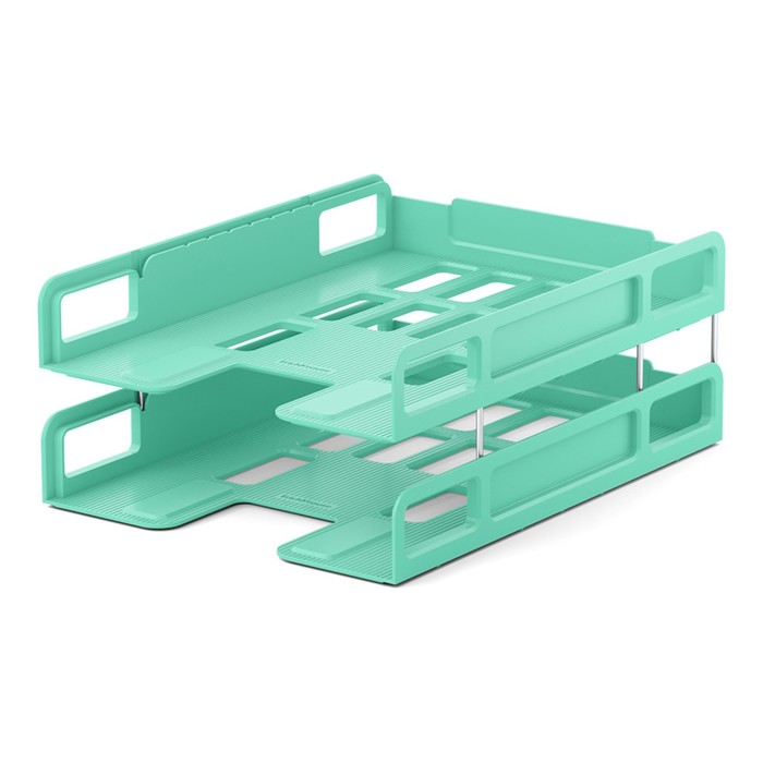 Набор лотков горизонтальных - трансформеров для бумаг ErichKrause Techno, Pastel Bloom, 2 штуки, зеленый - Фото 1