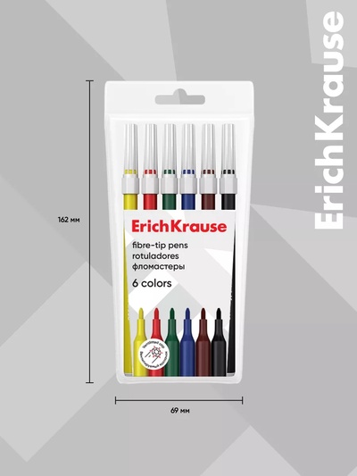 Фломастеры 6 цветов ErichKrause light, в футляре с европодвесом