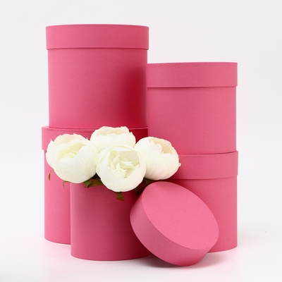 Набор шляпных коробок 5 в 1, розовый, 20×20 - 13×13 см