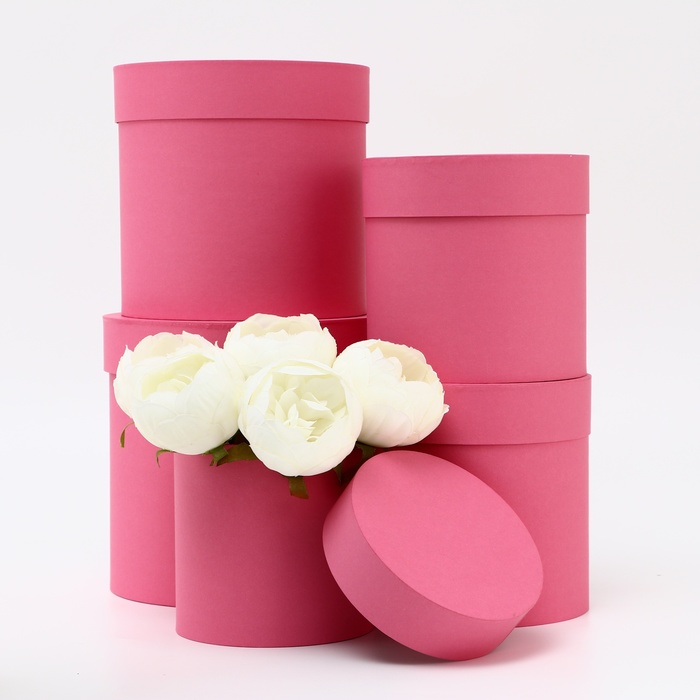 Набор шляпных коробок 5 в 1, розовый, 20×20 - 13×13 см - Фото 1