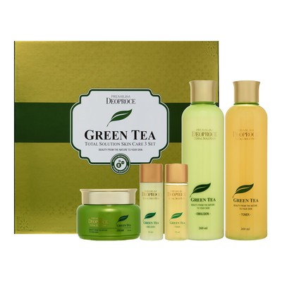 Набор косметический Deoproce Green Tea, 5 предметов: тонер 260 мл и 30 мл, эмульсия 260 мл и 30 мл, крем 100 мл