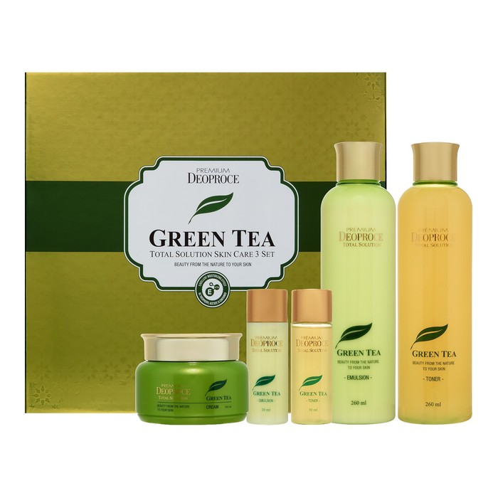 Набор косметический Deoproce Green Tea, 5 предметов: тонер 260 мл и 30 мл, эмульсия 260 мл и 30 мл, крем 100 мл - Фото 1
