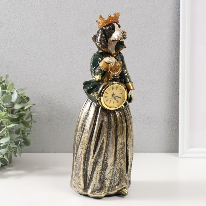 Сувенир полистоун с часами "Спаниэль в короне платье" 12х11х32 см