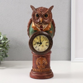 Фигурка - часы настольные полистоун «Филин в зелёном пиджаке на колонне», 15×12.5×32 см