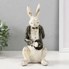 Сувенир полистоун "Белый заяц в смокинге с цилиндром" 11х11х24 см