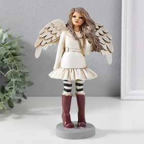 Сувенир полистоун "Девочка-ангел в платье, с полосатыми гетрами и в сапогах" 12х6,5х19,5 см   970350