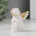 Сувенир полистоун "Ангелочек с головой на коленках сидит" белый с золотом 4,5х3,2х4,5 см - Фото 4
