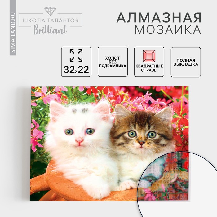 Алмазная мозаика с полным заполнением «Котята», 22х32 см - Фото 1