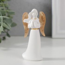 Сувенир полистоун "Ангел-дева в молитве" белый с золотом 8,5х4,2х2,5 см
