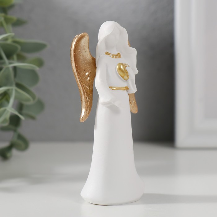 Сувенир полистоун "Ангел-дева с сердцем" белый с золотом 8,5х2,5х4,2 см