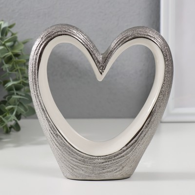 Сувенир керамика "Сердечко" серебристо-белый 15х14х3,5 см