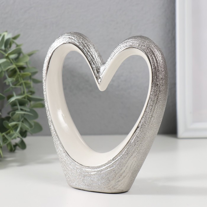 Сувенир керамика "Сердечко" серебристо-белый 15х14х3,5 см