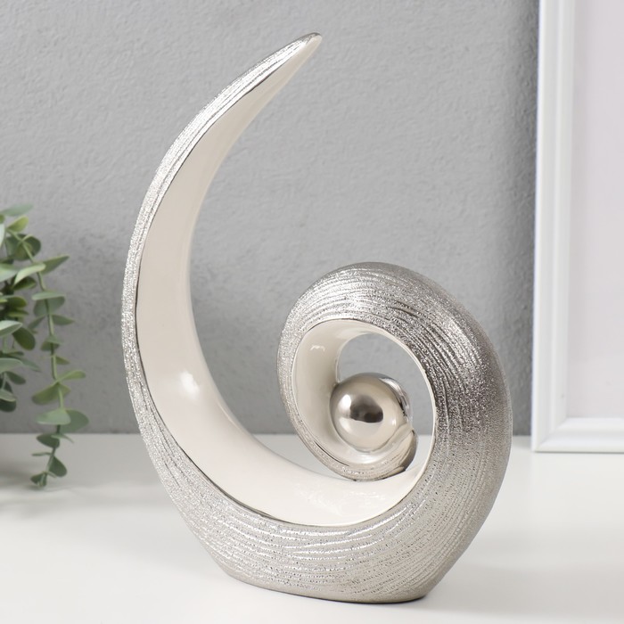 Сувенир керамика "Завиток с шариком" серебристо-белый 27х22х7 см