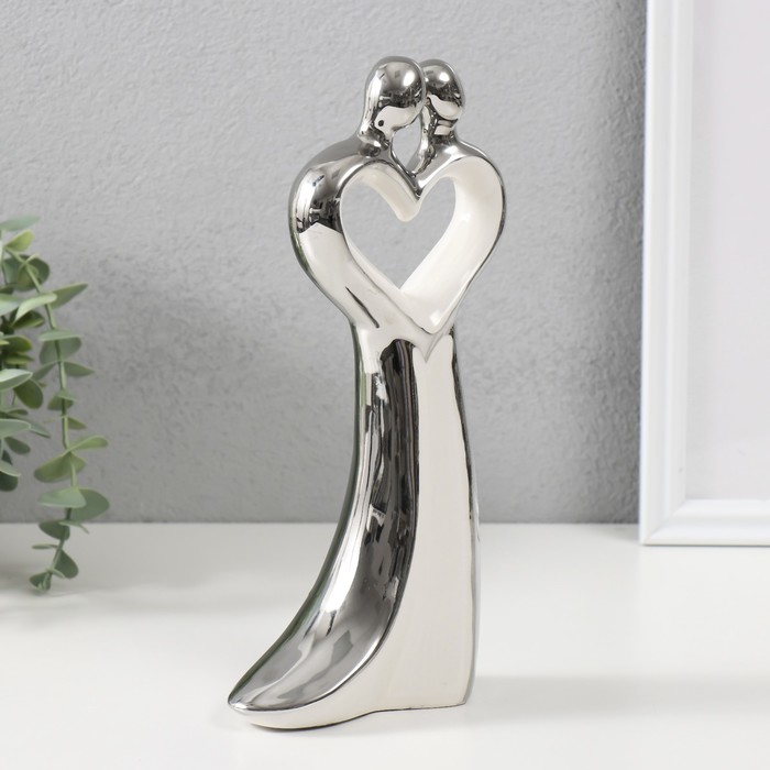 Сувенир керамика "Одна любовь на двоих" серебристо-белый 24х11,5х5,5 см