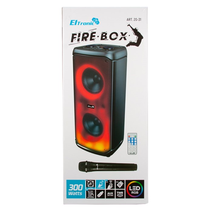 Портативная караоке система ELTRONIC FIRE BOX 300 (20-31), 30 Вт, TWS, BT, подсв., черная
