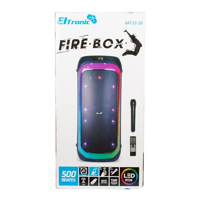Портативная караоке система ELTRONIC FIRE BOX 500 (30-08), 50 Вт, TWS, AUX, USB, BT,черная
