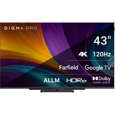 Телевизор Digma Pro 43C, 43", 3840x2160, DVB-T2/C/S2, HDMI 3, USB 2, Smart TV, чёрный