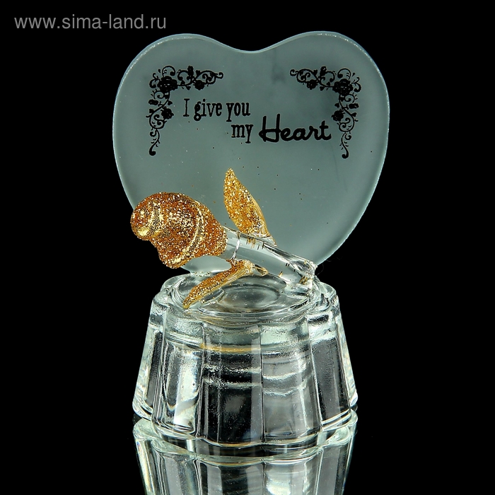 Сувенир стекло "Розочка у сердца" со светом, , 7х4,5х5,2 см - Фото 1