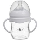 Бутылочка для кормления M&B, широкое горло Ø50 мм, от 0 мес, 120 мл., стекло, белый - Фото 3