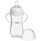 Бутылочка для кормления M&B, широкое горло Ø50 мм, от 3 мес, 240 мл., стекло, белый - Фото 2