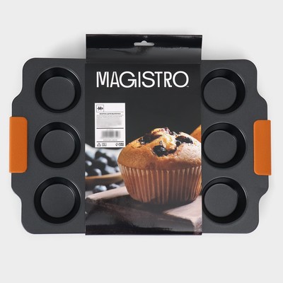 Форма для выпечки Magistro «French Bakery. Круг», 39×26.3×3.4 см, 12 ячеек, антипригарное покрытие, чёрная