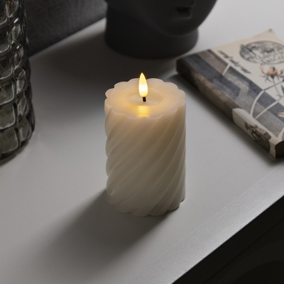 Светодиодная свеча витая белая, 7.5 × 12.5 × 7.5 см, пластик, воск, батарейки АААх2 (не в комплекте), свечение тёплое белое