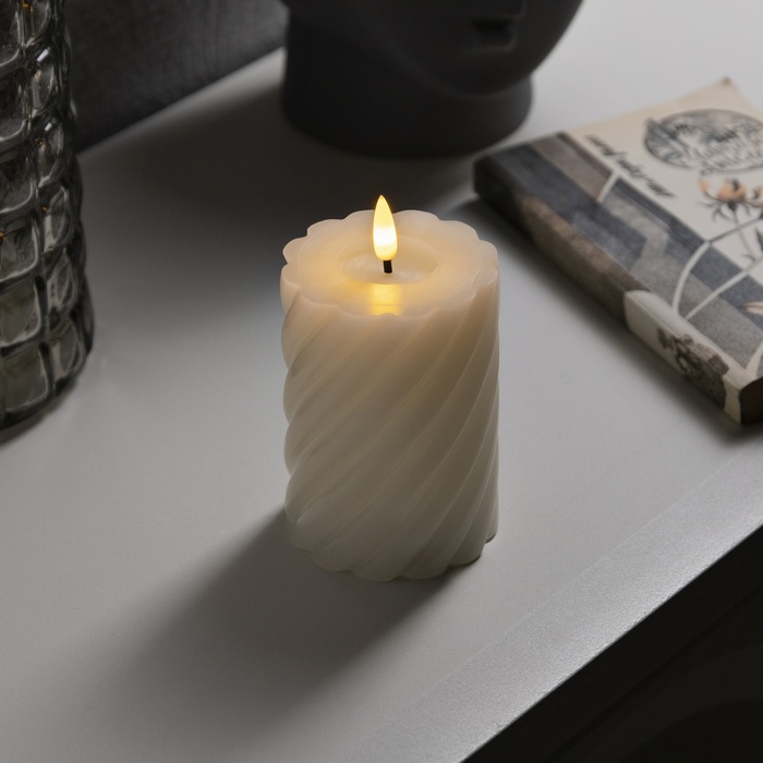 Светодиодная свеча витая белая, 7.5 × 12.5 × 7.5 см, пластик, воск, батарейки АААх2 (не в комплекте), свечение тёплое белое - фото 1908106933