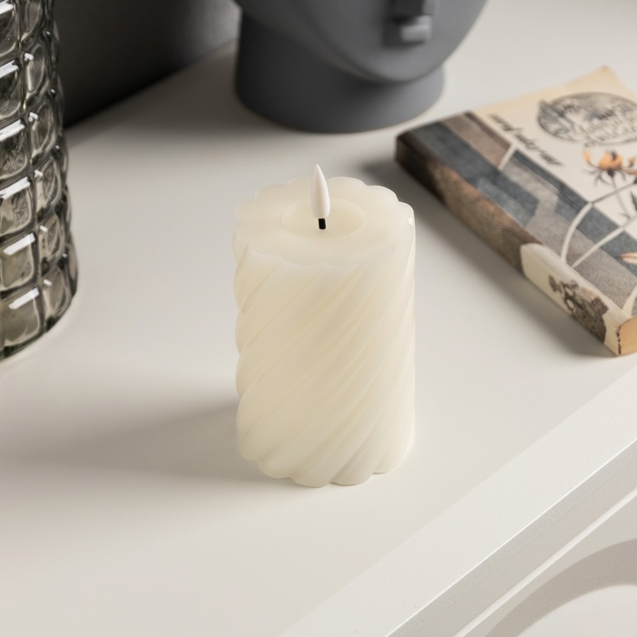 Светодиодная свеча витая белая, 7.5 × 12.5 × 7.5 см, пластик, воск, батарейки АААх2 (не в комплекте), свечение тёплое белое