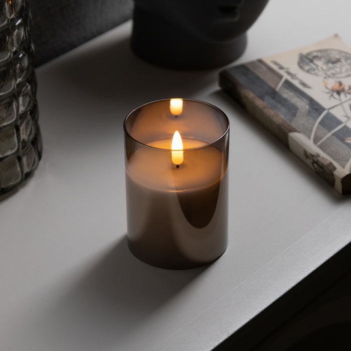 Светодиодная свеча серебристая, 7.5 × 10 × 7.5 см, воск, пластик, батарейки АААх3 (не в комплекте), свечение тёплое белое - фото 1906662555