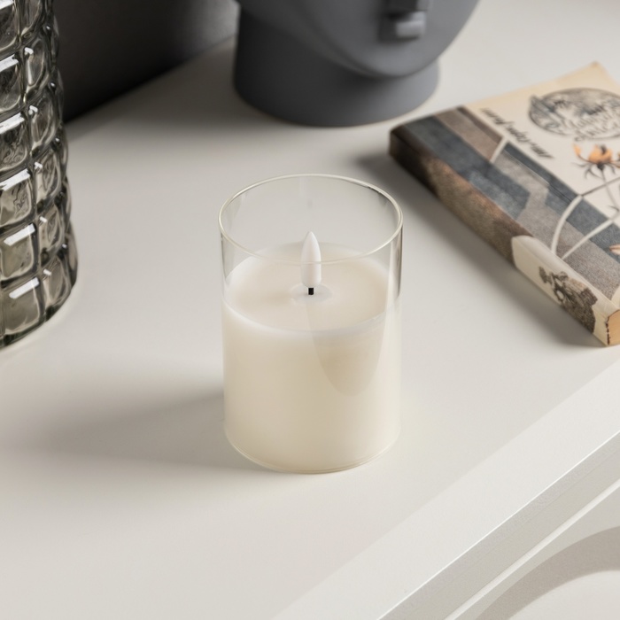 Светодиодная свеча белая, 7.5 × 10 × 7.5 см, воск, пластик, батарейки АААх3 (не в комплекте), свечение тёплое белое