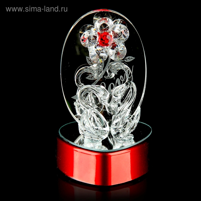 Сувенир стекло "Пара лебедей у зеркала с цветком" со светом, 6х6х11 см - Фото 1