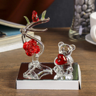 Сувенир стекло "Медвежонок с сердцем у розы" световой, 7х9,2х10 см - Фото 1