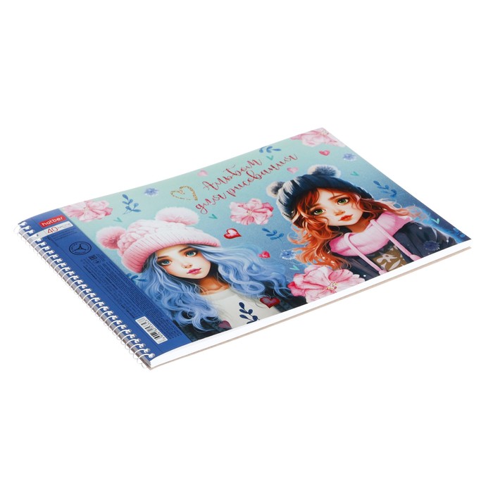 Альбом для рисования А4, 40 листов на гребне "Клевые девчонки", обложка металлизированный картон, выборочный лак, МИКС