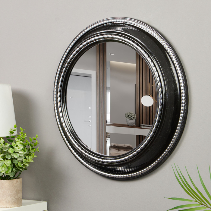 Зеркало интерьерное, настенное,  D=45,5 см, черный с серебром