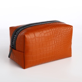 Косметичка на молнии о объёмная, маленькая, текстура «Крокодил», рыжий