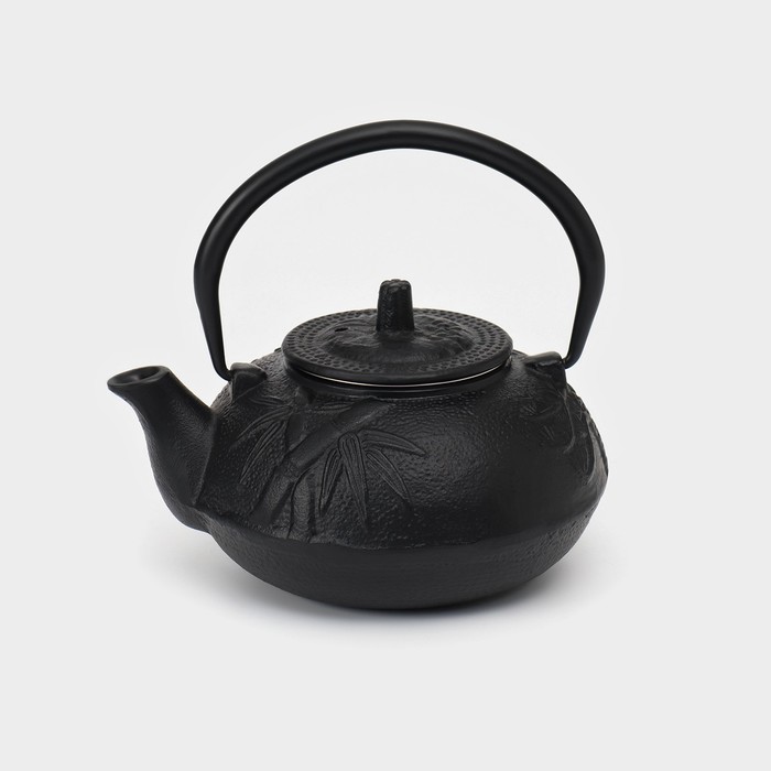 Чайник чугунный, 600 мл, с ситом, эмалированное покрытие внутри, цвет чёрный - Фото 1