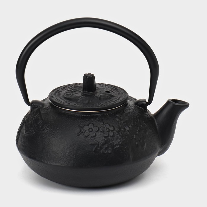 Чайник чугунный, 600 мл, с ситом, эмалированное покрытие внутри, цвет чёрный