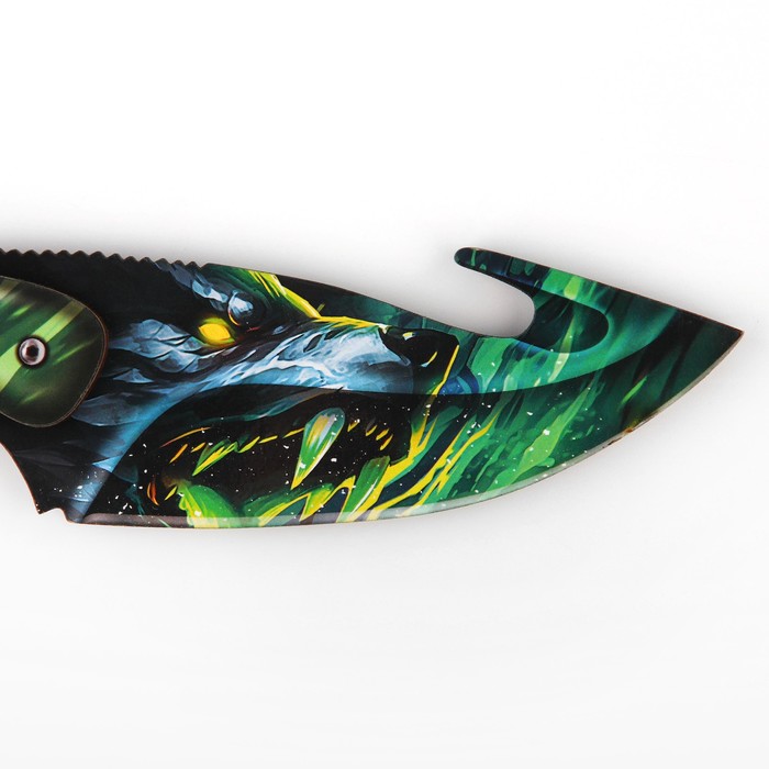 Сувенир деревянный нож с лезвием крюком «Волк неон» , 22 см - фото 1906665058