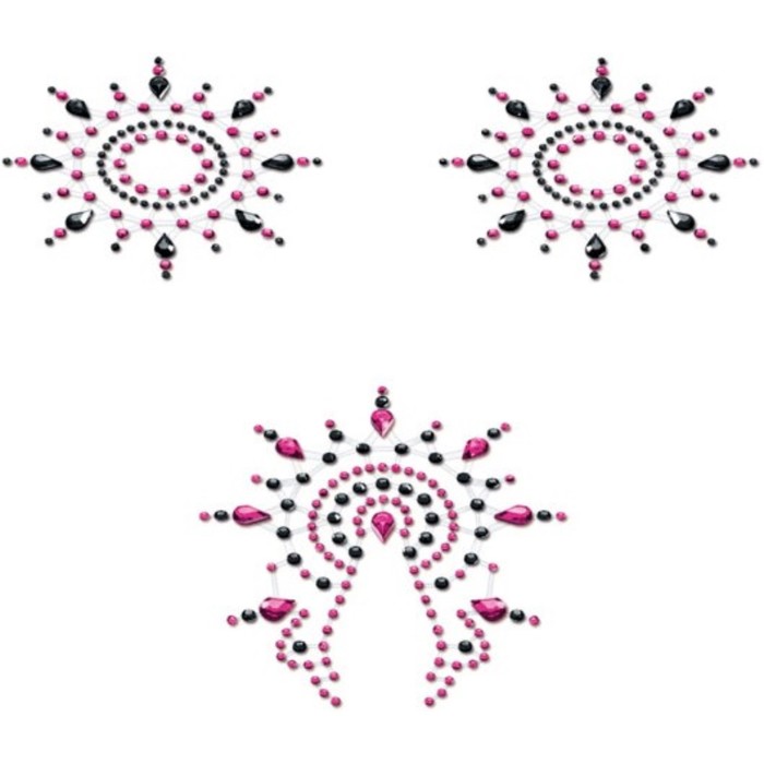 Набор стикеров Breast & Pubic jewelry Crystal Stiker черный и розовый, 3 шт.