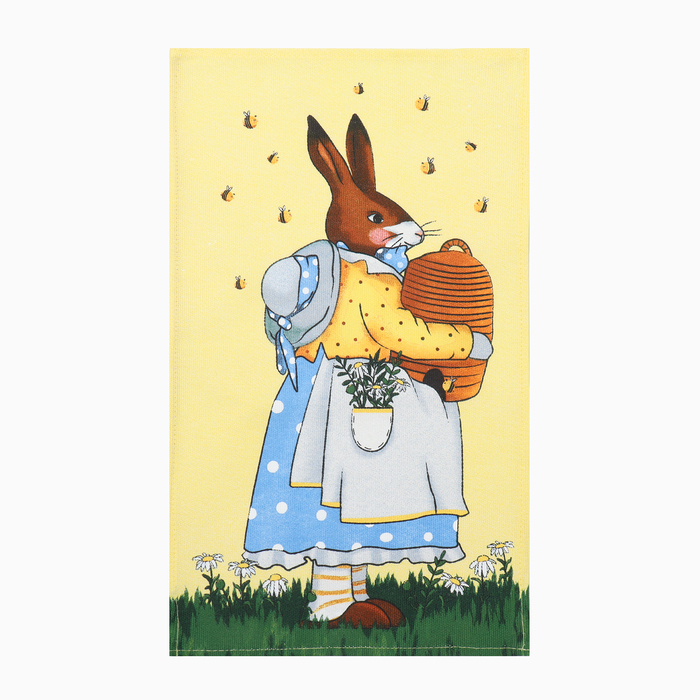 Набор кух. полотенец Доляна "Bee and bunny" 2 шт, 28х46 см, рогожка, 100% хл, 160г/м2